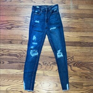 American Eagle Outfitters Women's Super Hi-Ride Long Ripped Skinny Jeans